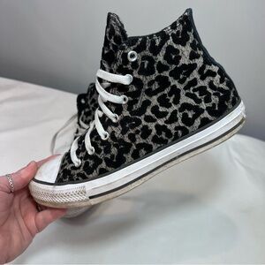 Converse Chuck Taylor high top, black and gray leopard lace up sneakers size 8